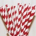 50 Ruby Red Stripe Paper Drinking Straws - Christmas - Party - Deep Rich Red - Birthday - Made In Usa