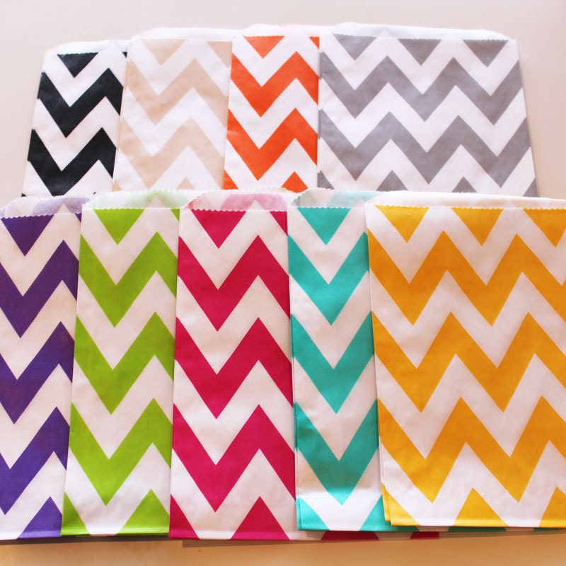 60 Chevron Stripe Favor Bags - YOU PICK your COLORS - Wedding - Birthday - Packaging - Made In Usa