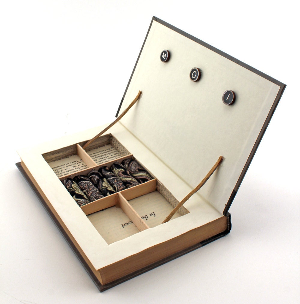 Vintage Book Jewelry Box. Unique, Recycled. "A Hollywood Education." Wooden Typewriter Keys. Handmade by Kiss Every Comma on Etsy.