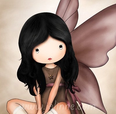 Angel fairy wall art original illustration print for girls Kids room nursery decor, beige room decor, children art prints, etsy kids art