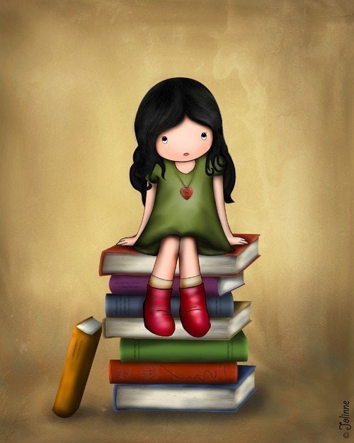 Children art prints, kids wall art, reading room decoration , Library wall art, girl, books, purple room wall art