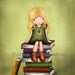 Girl sitting on books wall art print, girls room decor, nursery wall art, girl reading, purple children art, kids wall art