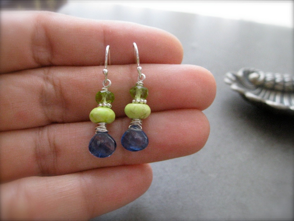 Gemstone Candy Earrings with Kyanite,peridot and green turquoise
