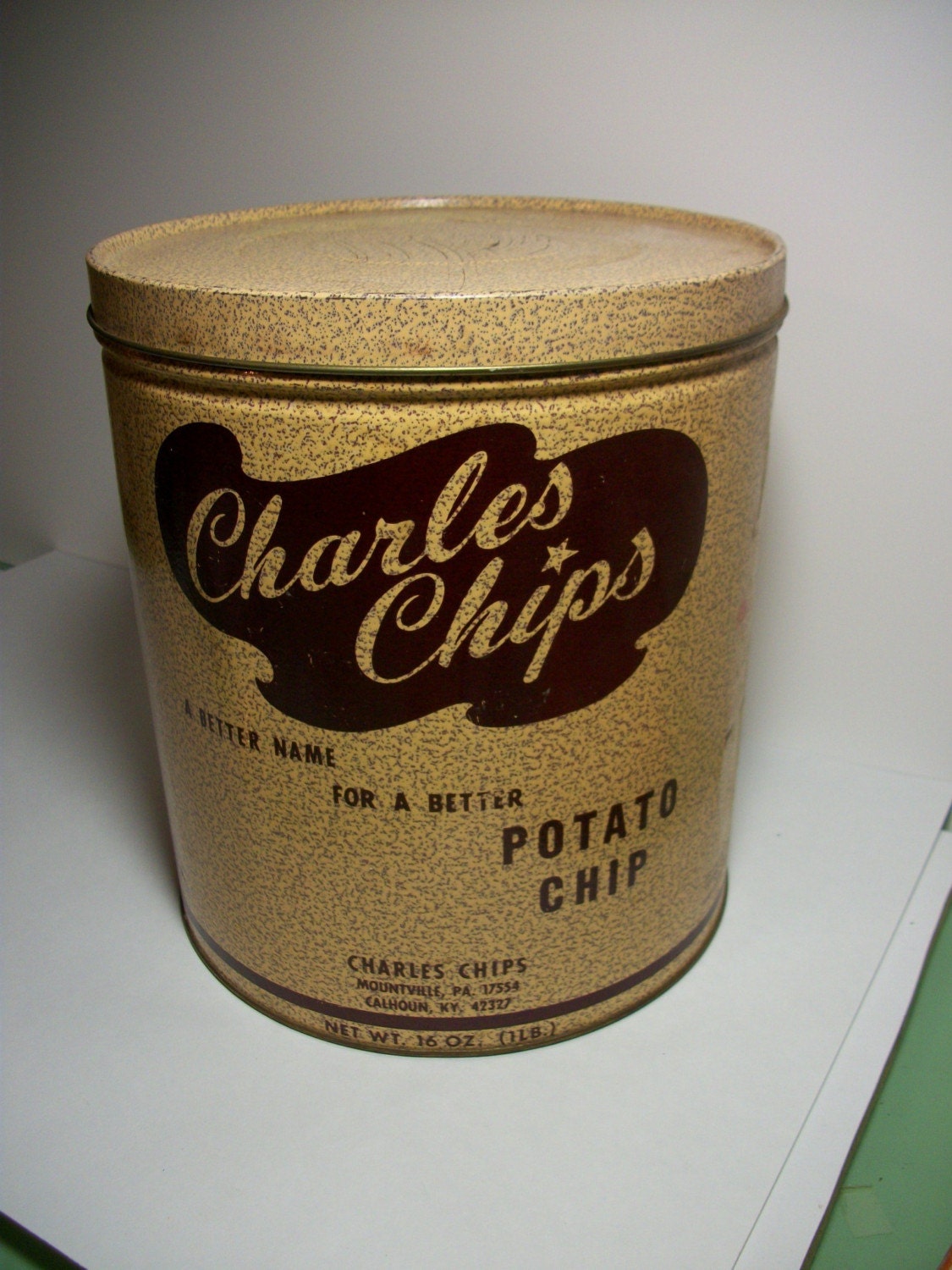 Vintage Charles Chips Tin Container by KatsVintageFinds on Etsy