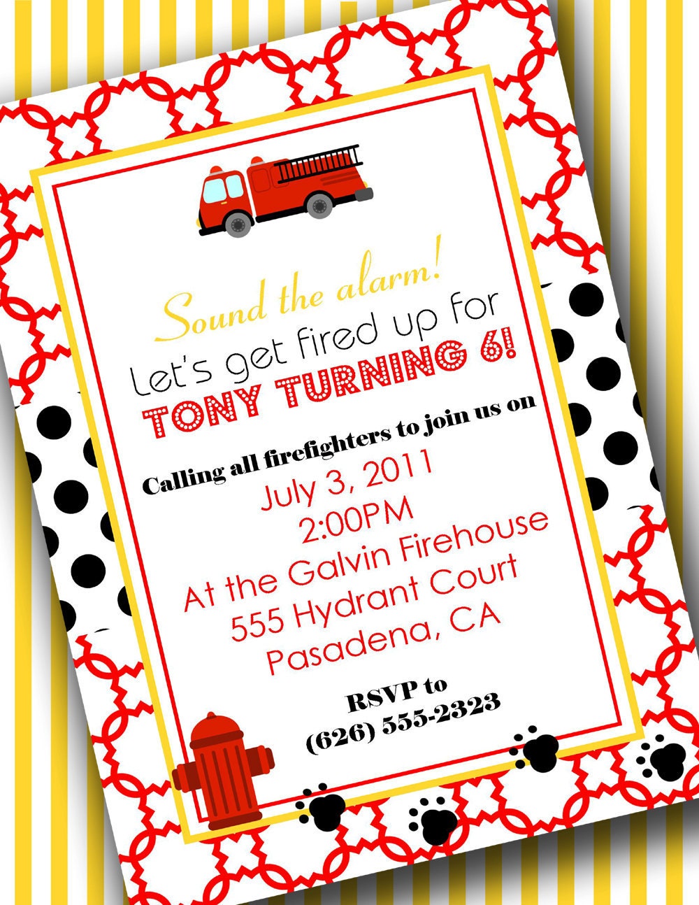 Firefighter Birthday Invitation - DIY PRINTABLE Party Invitation - By A Blissful Nest