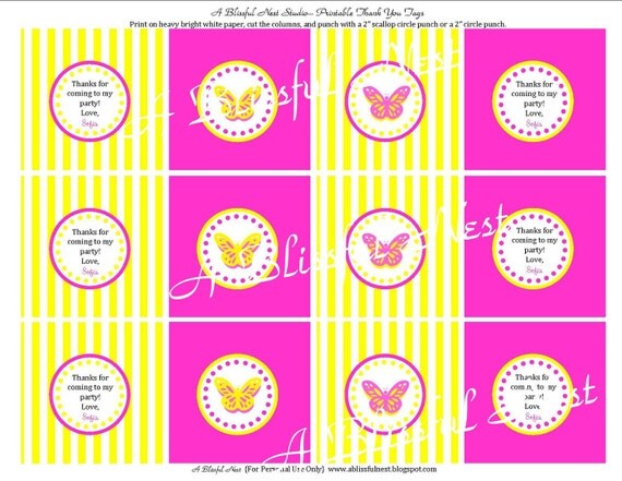 Butterfly Birthday Favor Tags Thank You Tags - PRINTBLE - By A Blissful Nest Il_570xn