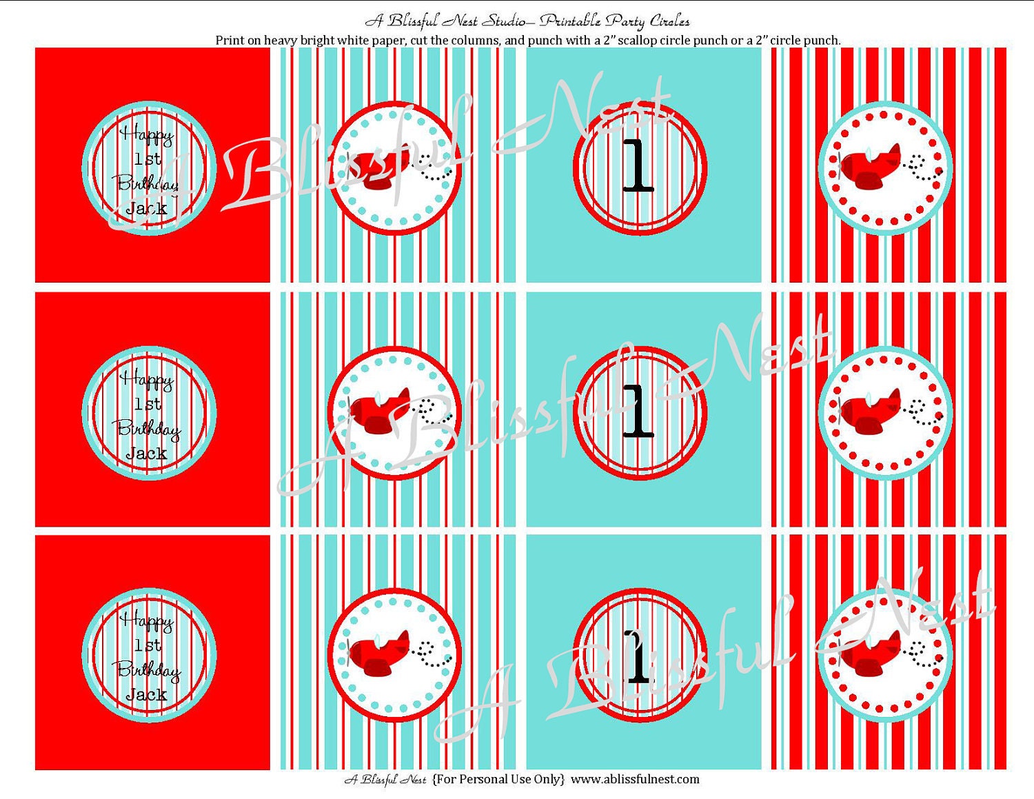 Vintage Airplane Party Circles Cupcake Toppers - PRINTABLE - By A Blissful Nest Il_570xn