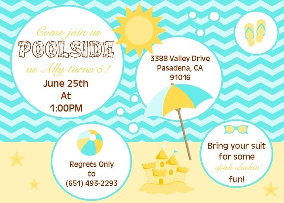 Pool Party Birthday Invitation - PRINTABLE - By A Blissful Nest Il_570xn