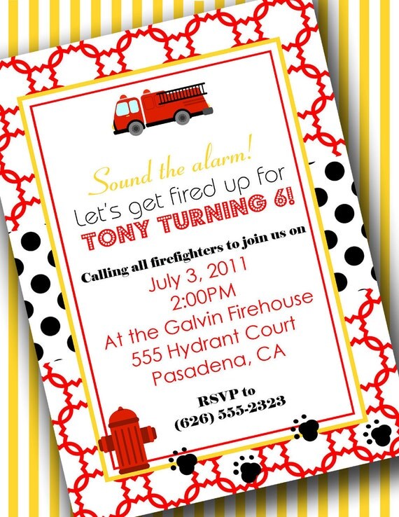 Firefighter Birthday Invitation - DIY PRINTABLE Party Invitation - By A Blissful Nest Il_570xn