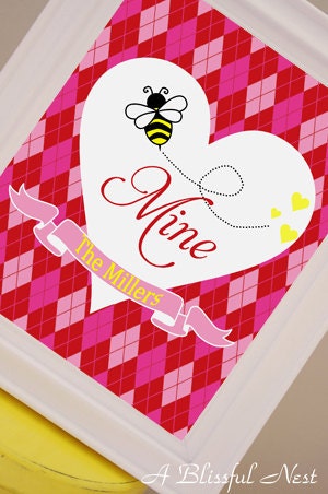 Valentines Day Art Poster - PRINTABLE - Bee Mine - By A Blissful Nest Il_570xn