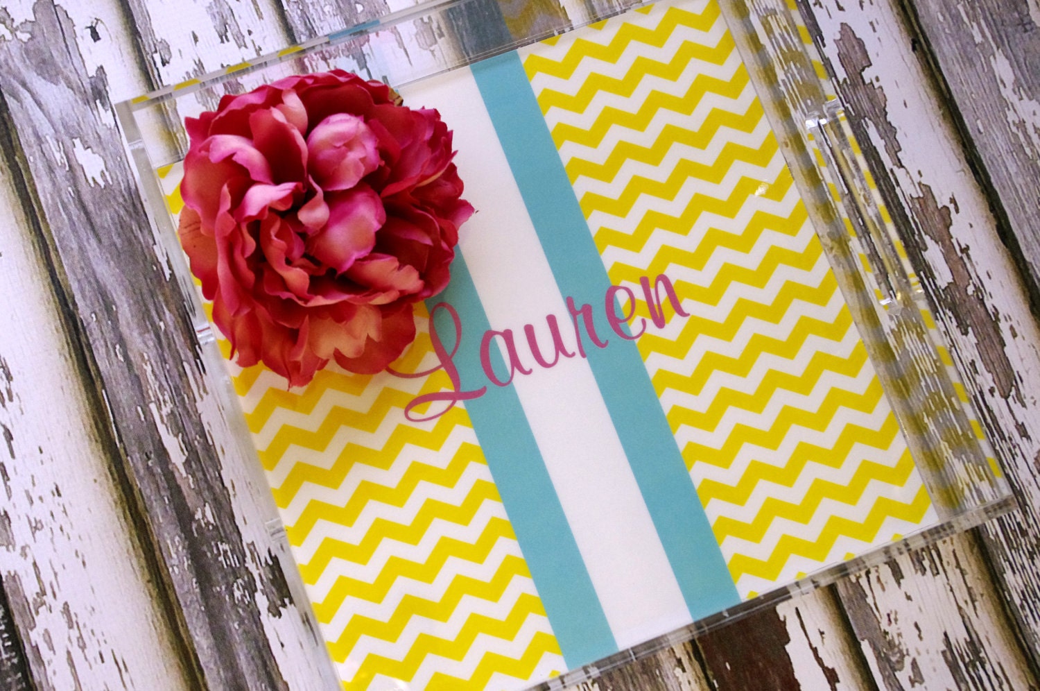 Personalized Lucite Tray - CHEVRON Acrylic Tray - Pick Size, Colors and Fonts Il_570xn
