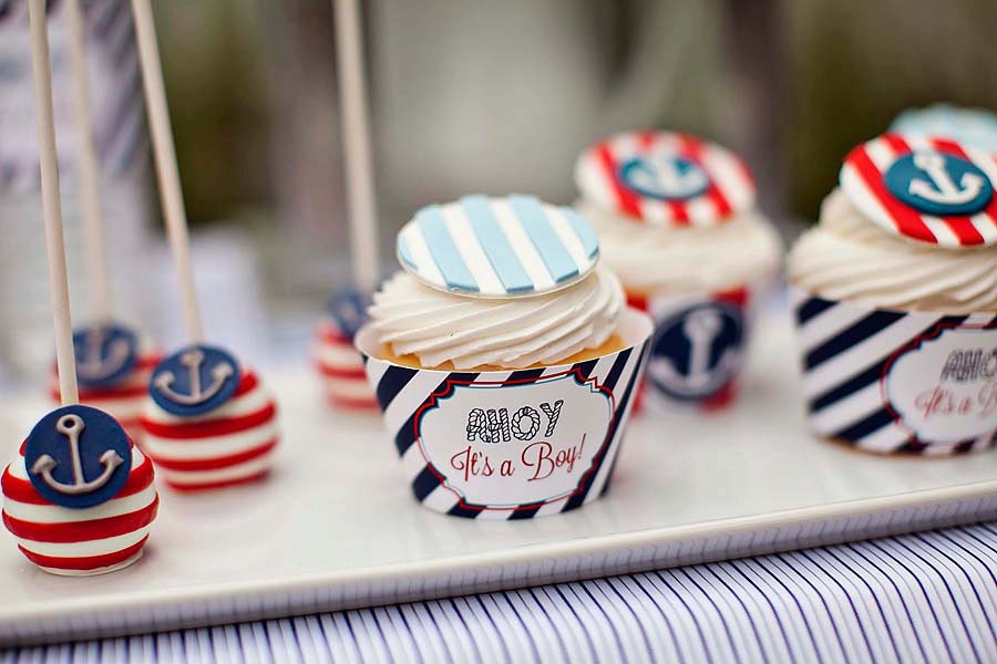 INSTANT DOWNLOAD - Nautical Baby Shower Cupcake Wrappers - Ahoy It's A Boy - PRINTABLE - By A Blissful Nest Il_570xn