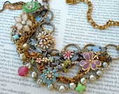 Bib Statement Necklace Vintage Enamel Flower Necklace - It's A Spring Fling Thing