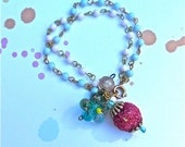 Children's Charm Bracelet Pink Jewelry Pastel Flower Girl Pink & Aqua Blue Bracelet For Kids - Pink Disco Doll Child's Bracelet