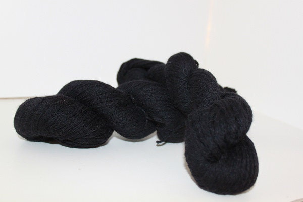 Reclaimed Black Wool Cotton Angora Cashmere Yarn, DK Weight Yarn - 396 Yards