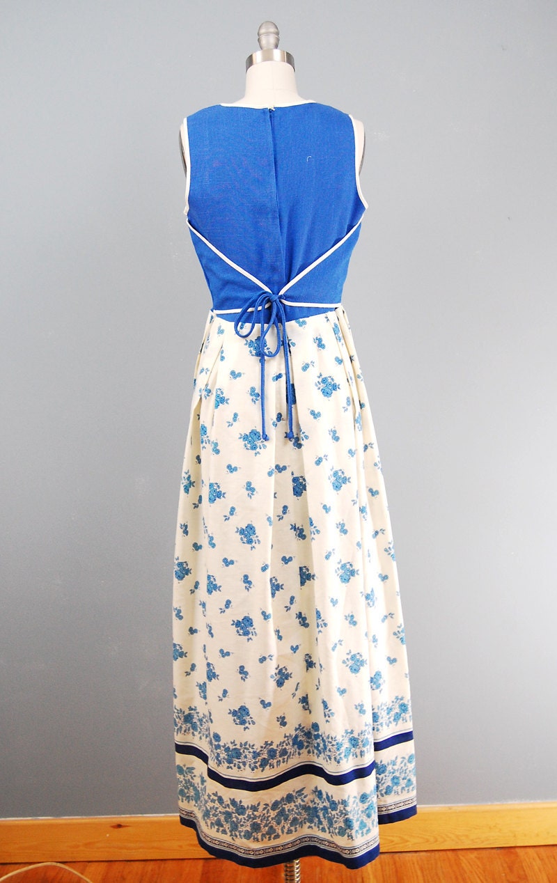 70s maxi dress floral cotton blue country