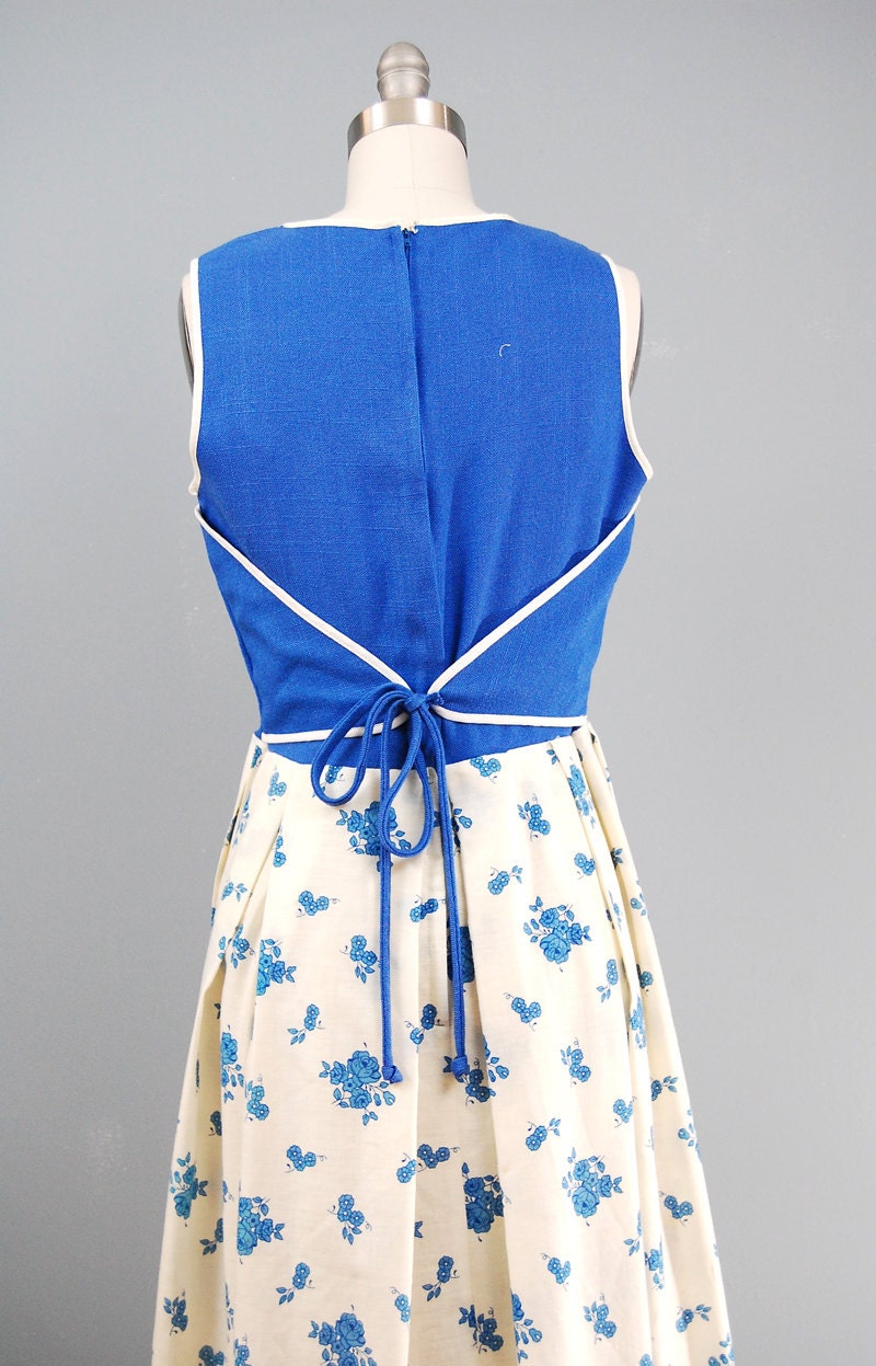 70s maxi dress floral cotton blue country