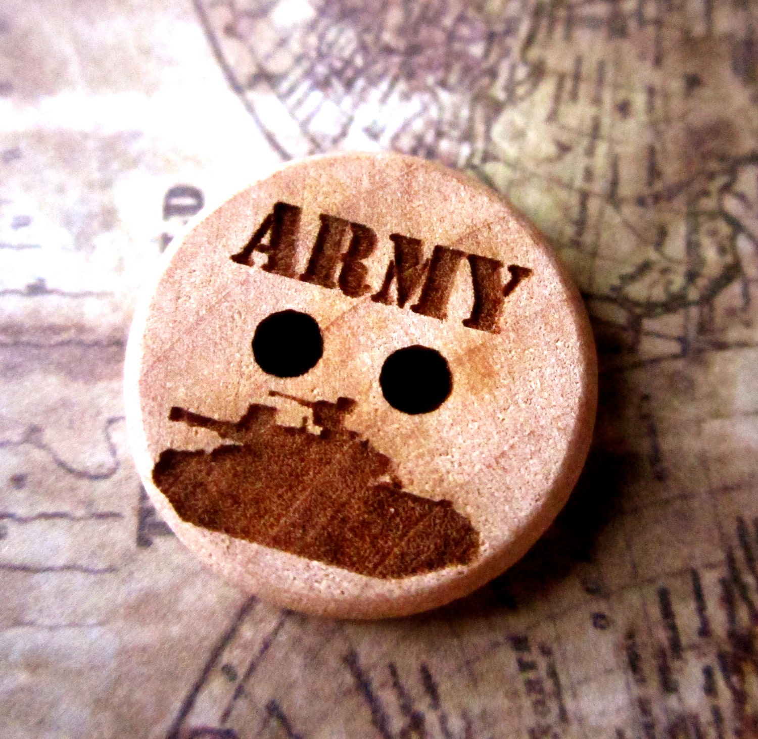 Set of 5- Army -3/4 inch wooden engraved buttons