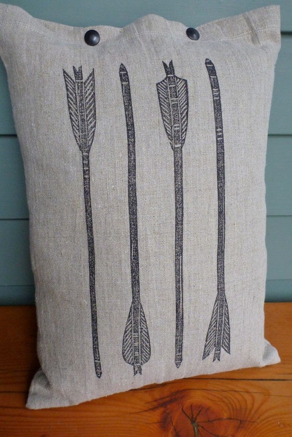 pillow cushion linen arrows archery block print (graphite on toast)