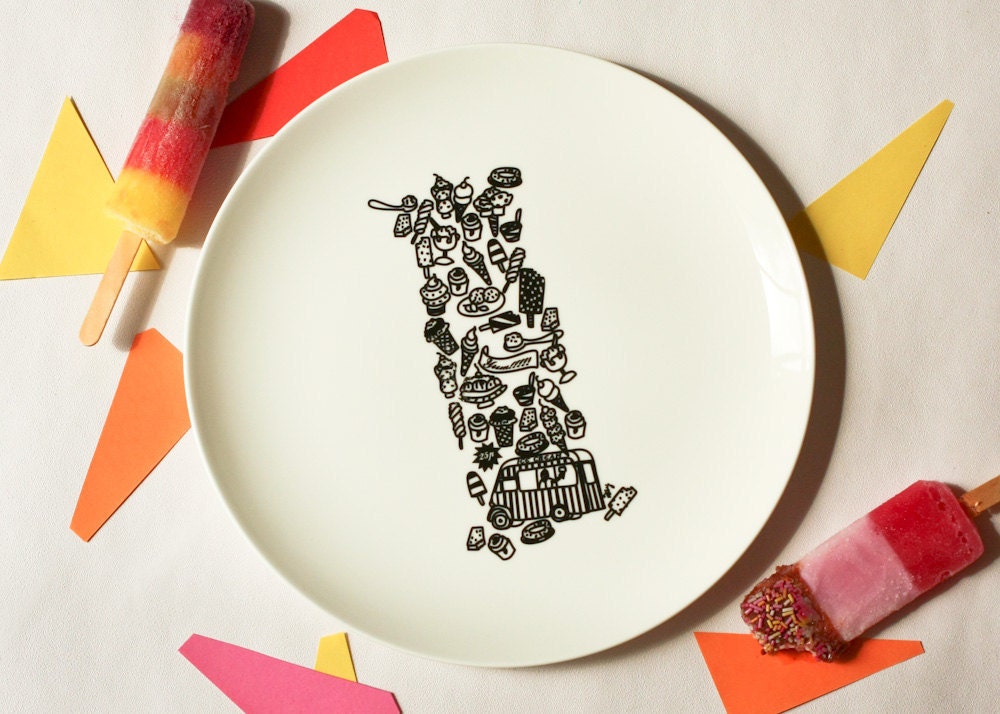 I for Ice Cream - Alphabet Ceramic Plate (Black)