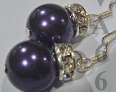 Bridal 10mm Pearl Earrings 925 Sterling Silver Swarovski Pearls Dark Purple Ivory White Rhinestone Rondelles Swarovski 27 Cols Bridesmaids