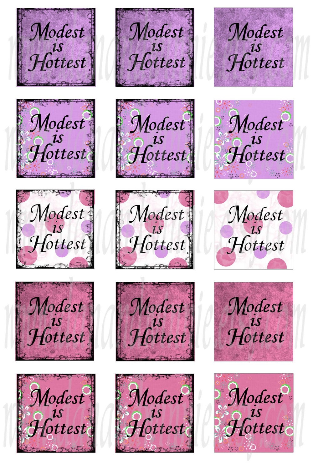 MODEST IS HOTTEST PINK AND LAVENDER INCHIES 1 inch, square images graphics 4X6 collage sheet