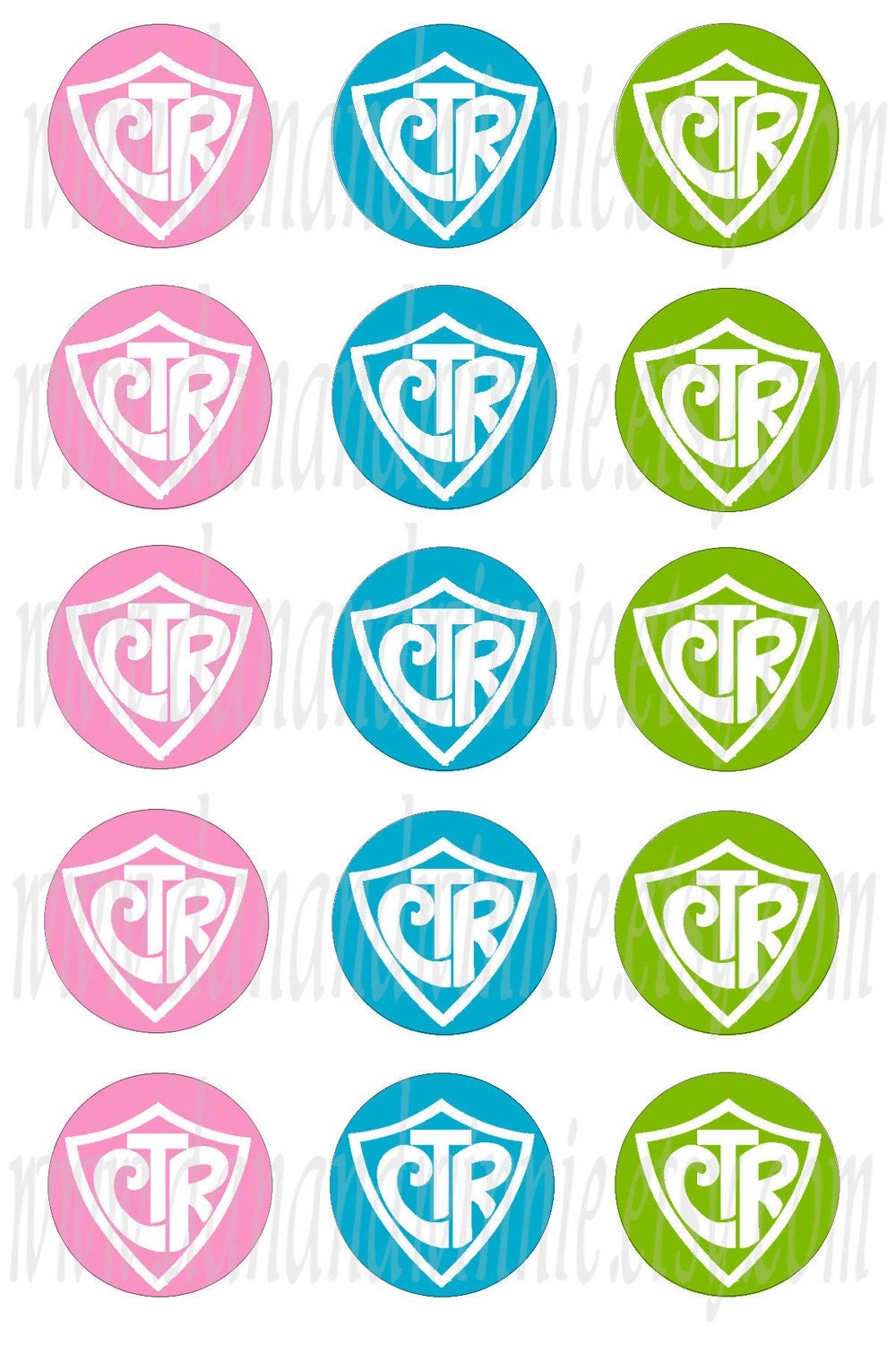 CTR Pink, Turquoise, Lime Green 1 inch round circle digital images for bottle caps, scrapbooking, tags 4X6 digital graphics collage sheet