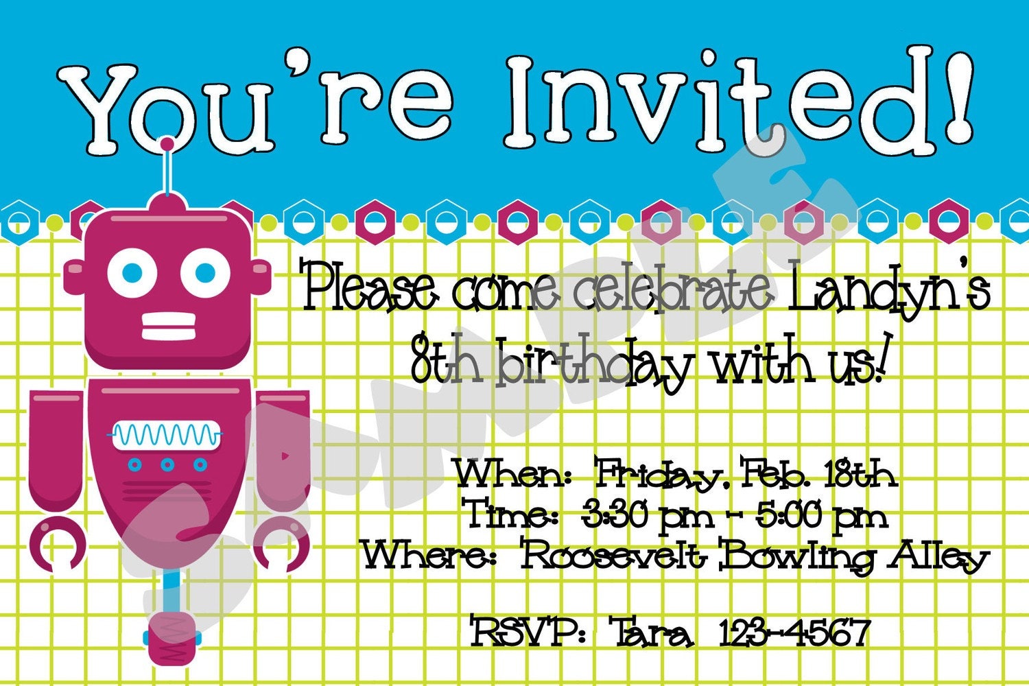 ROBOT BIRTHDAY Custom Invitation digital