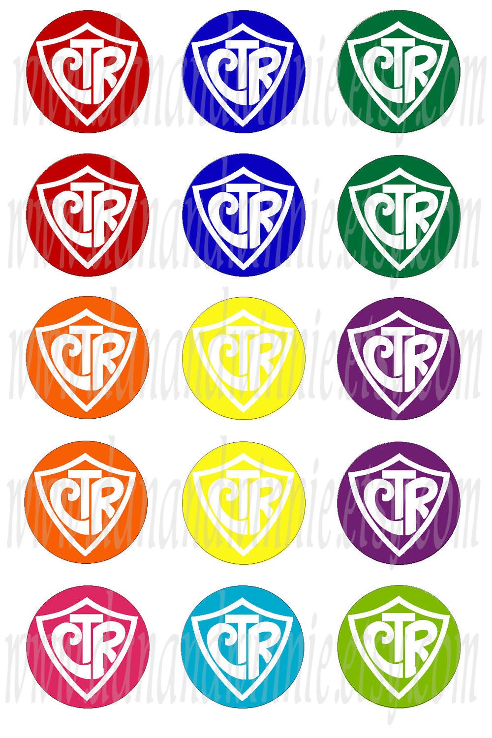 CTR Rainbow 1 inch round circle digital images for bottle caps, scrapbooking, tags 4X6 digital graphics collage sheet