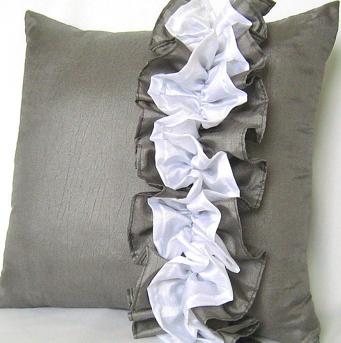 Gray and White Ruffle Pillow
