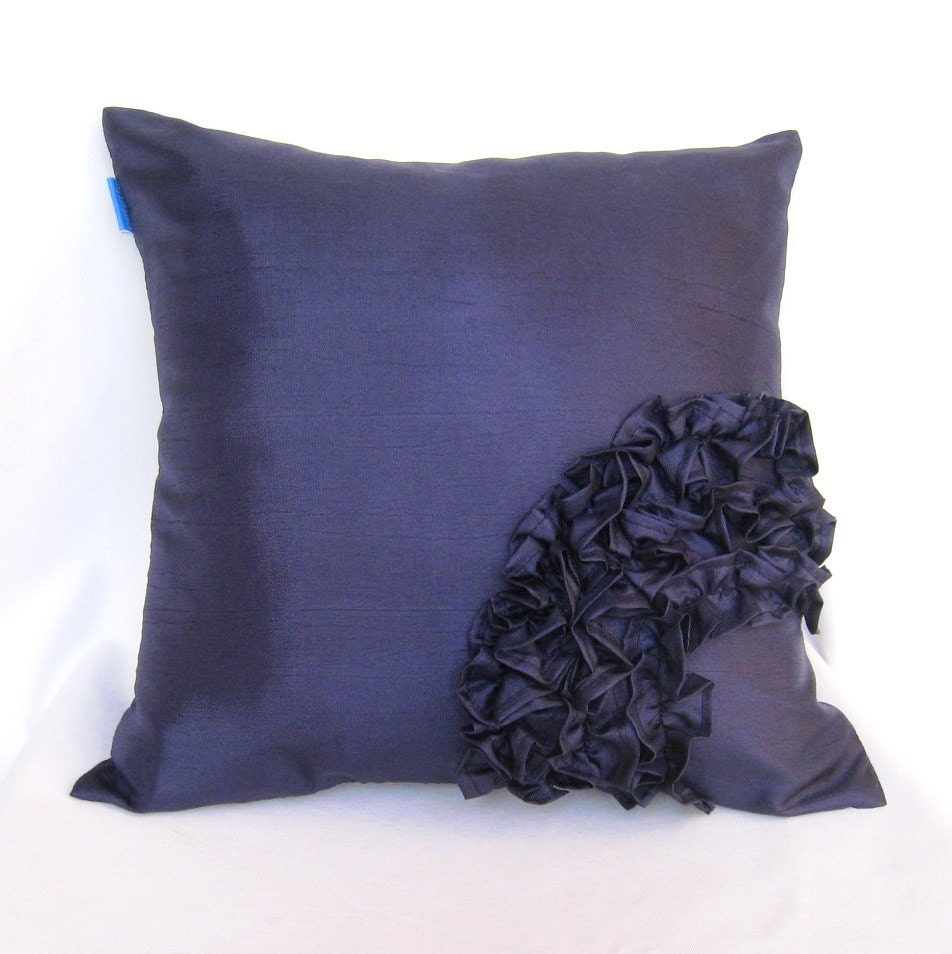 Modern  Navy Blue Ruffle Pillow 14 x 14 Inches