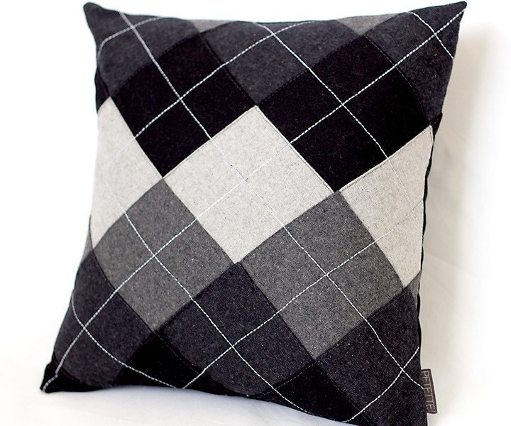 Shades of Gray and Black Argyle Pattern Decorative Pillow