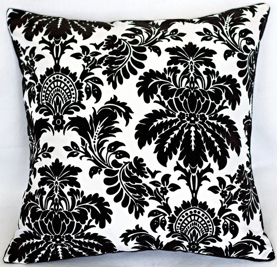 Damask Decorative Pillow - Black and White 14 x 14
