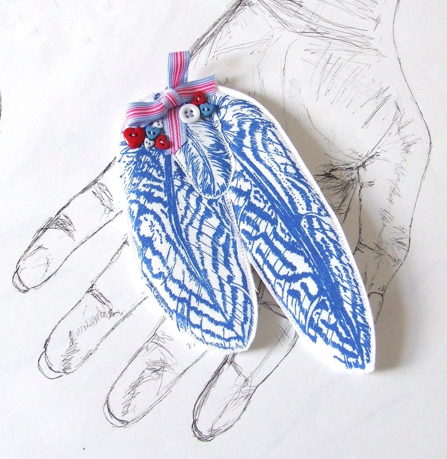 SALE Fabric Feathers Brooch in Blue The British Connection