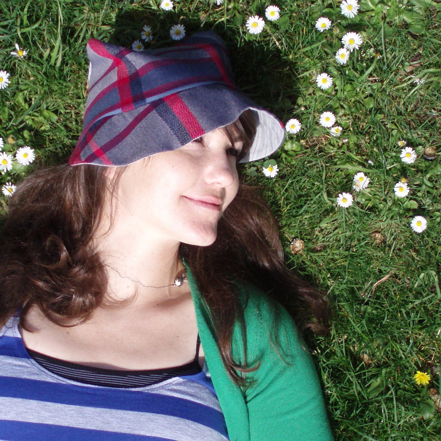 slouchy snap hat in plaid