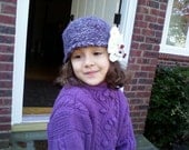 Girls purple Hat with a big white  flower/custom order can be made for toddler,teens,women