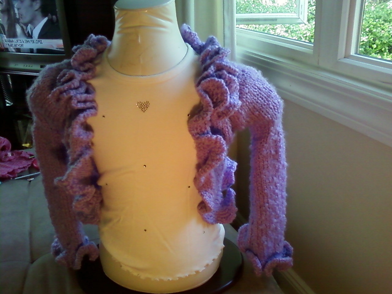 Girls Lavender shrug size 3 to 4 knit and crochet