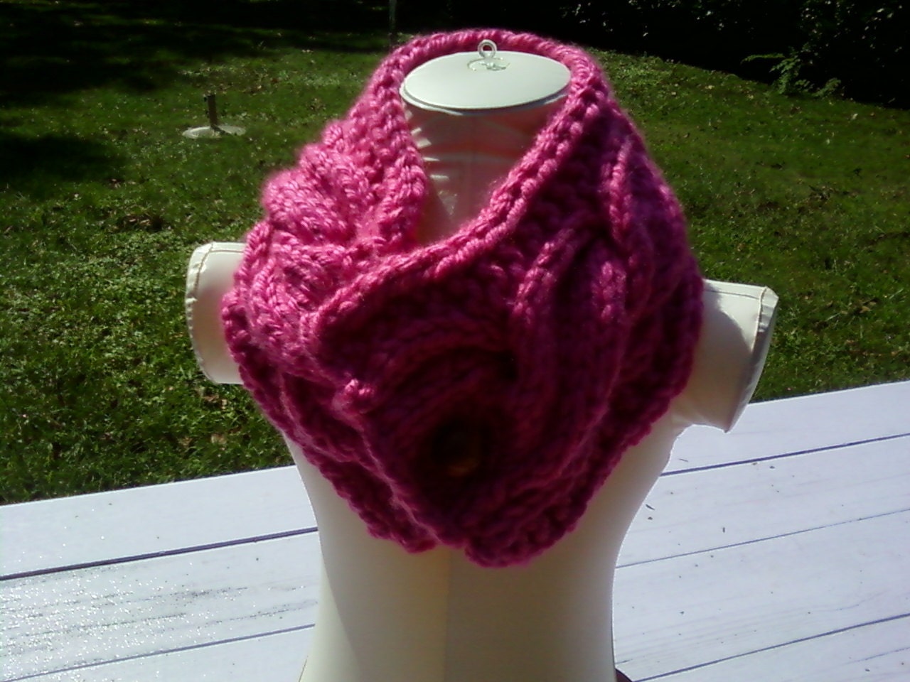 Knit Chunky Cowl Scarf  Neck Warmer one button- Women,girls - cable stich- Ready to ship