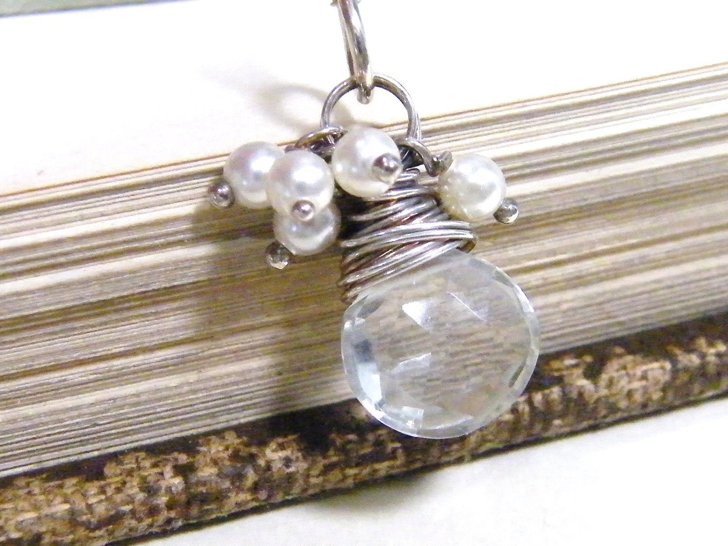 vintage style tiny pearl and light green amethyst sterling necklace