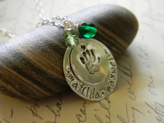 mommy jewelry, personalized, childrens names, handprint with birthstones