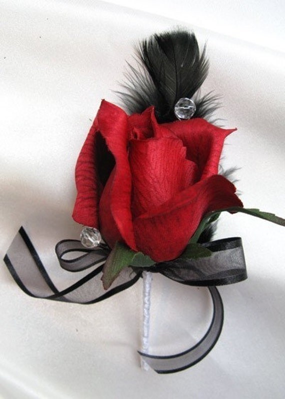 Wedding Flower Package on Wedding Flowers Red   Black Feathers 18 Pc Package Boutonnieres