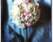Blush and Cream Fabric and Balsa Wood Flower Bouquet