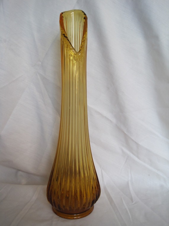 Vintage Amber Art Glass Swung Vase 14 Inches by cindyloucreations