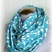 Aquamarine Infinity Scarf, Comfortable and Pretty Ocean Aqua Leaves, Natural Leaf Print Loop Scarf