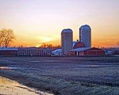country rural barn fields landscape orange red blue - "Wisconsin at Sunset" 8x10 photograph