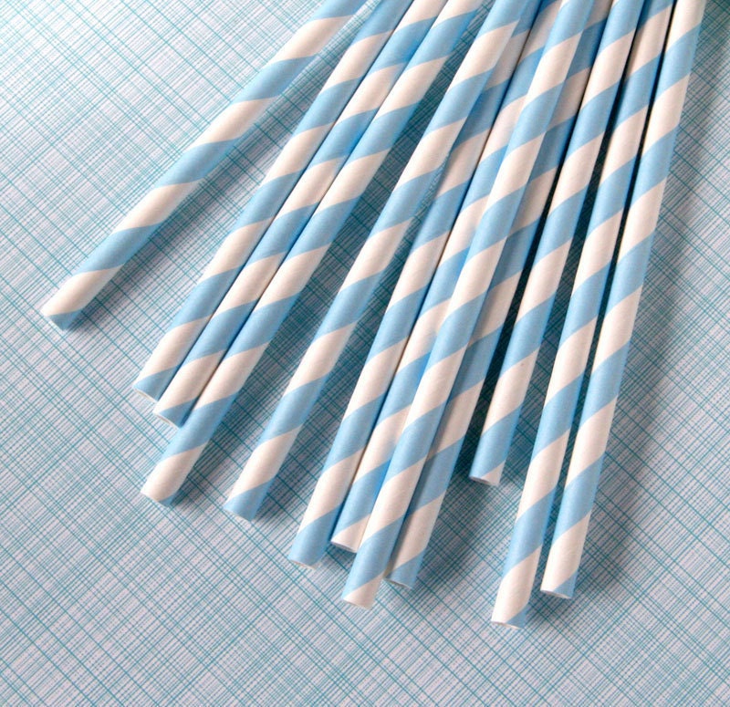 Light Blue Striped Paper Straws with DIY Flags (200) Il_170x135