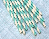 Aqua Striped Paper Straws with Free Printable DIY Flags (100)
