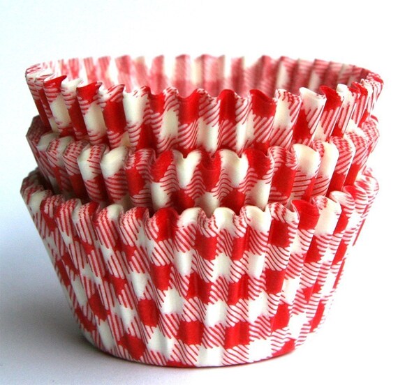 Cupcake Liners - Red Picnic Gingham Baking Cups (45) Il_570xn