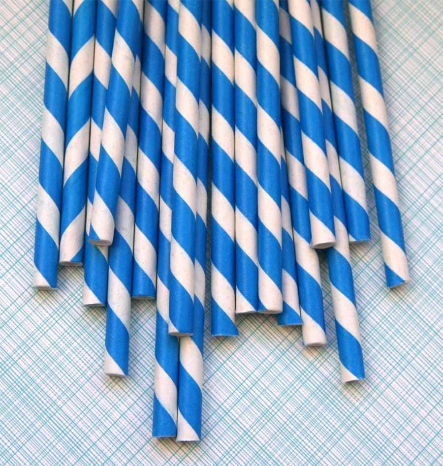 Blue Striped Paper Straws with DIY Flags (50) Il_570xn