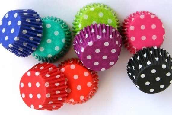 MINI Cupcake Liners - 8 Color Polka Dot Mix Mini Baking Cups (80) Il_570xn